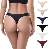 Tanga de nailon sin costuras para mujer, de tiro medio, color borgoña, sexy, invisible, transpirable, sin marcas, lencería para uso diario