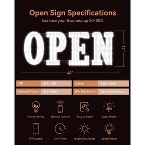 <b>LED</b> Open <b>Sign</b> 48x17 Inch Super Bright Dimmable With Remote Control For Storefront Window Retail Use - Product Image 4