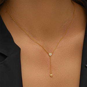 Collar de Plata de Ley 925 con Colgante de Zirconia en Forma de Corazón, Borla de Doble Capa, Chapado en Oro para Mujer - Product Image 6