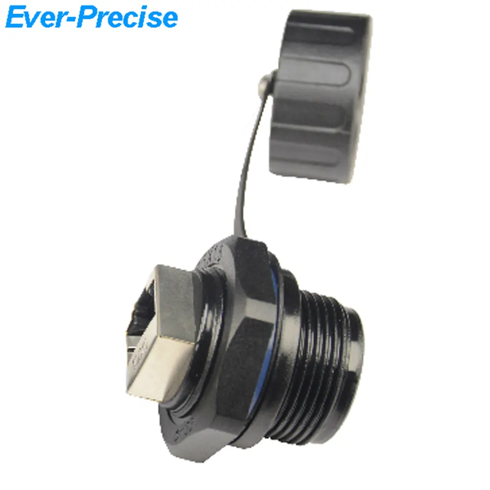 CAT.6 RJ45 SHIELDED INDUSTRIAL PANEL MOUNT BULKHEAD COUPLER WITH DUST CAP COVER WATERPROOF CONNECTOR