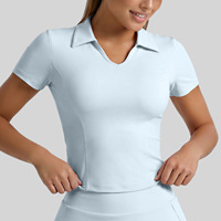 T-shirt de sport pour femme à col en V, séchage rapide, manches courtes, coupe ajustée, avec coutures discrètes, idéal pour le yoga et l'athlétisme