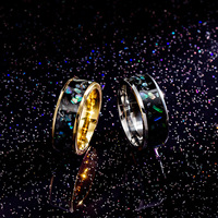Nouvelle bague de mariage unisexe en acier inoxydable plaqué or avec incrustation de coquille d'ormeau de 8 mm et motif géométrique