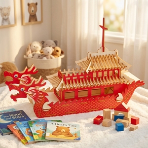 Nouveau Puzzle 3D <span class=keywords><strong>en</strong></span> <span class=keywords><strong>Bois</strong></span> Personnalisé Dragon Boat, Jouet DIY Créatif Fait Main, 50 Pièces pour Bébés - Product Image 3