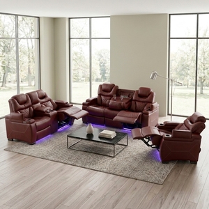 US Design LED Light Strip Electric Recliner Chesterfield <b>Sofa</b> With Durable Faux Leather <b>For</b> Modern Living Room - Product Image 2