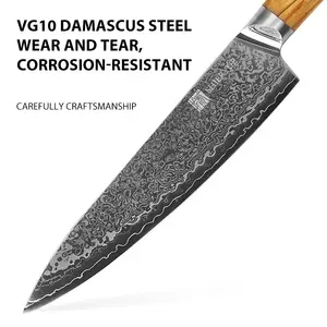 Popular Style High Carbon Damascus Steel Knives Damask Chef's Knife With Ergonomic Wood Handle