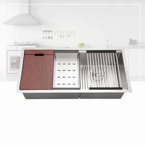 S/S 304 Unmount Workstation Wastafel Dapur Buatan Tangan Dropin Sink Elite Wastafel Tunggal atau Ganda Mangkuk Modern Pasokan dari Pabrik