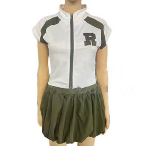 Conjunto de 2 Piezas para Mujer con Estampado de Letras Chaqueta de Béisbol Crop Top y Minifalda Abombada Atuendo Casual Elegante Estilo Urbano - Product Image 3