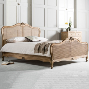 French Style Solid Oak Wood Double <b>Bed</b> With Rattan <b>Headboard</b> <b>King</b> <b>Size</b> Comfortable & Elegant Wooden 666986 666986 - Product Image 5