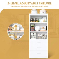 Armoire de cuisine haute, minimaliste, blanche, robuste et durable, avec station de charge, tiroirs, étagère de rangement