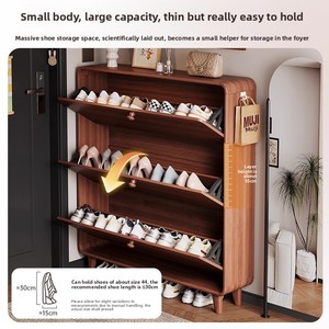 <span class=keywords><strong>Meuble</strong></span> à chaussures d'entrée intégré, unité <span class=keywords><strong>en</strong></span> <span class=keywords><strong>bois</strong></span> massif, design à ouverture rabattable, minimaliste et moderne, grande capacité, mobilier de maison - Product Image 2