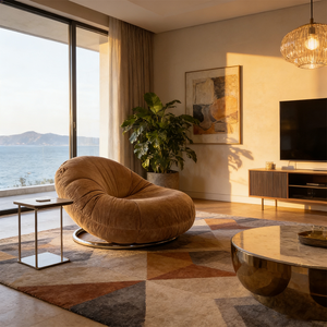 Poltrona Sacco Oversize di Lusso, Divano Singolo Ergonomico Imbottito Circolare, Design per Arredamento Camera da Letto e Salotto - Product Image 1