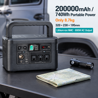 Station d'alimentation portable 740Wh 800W, alimentation 200000mAh AC DC USB-C, charge sans fil 10W, écran LCD pour usage extérieur et domestique