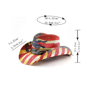Classiques Amérique Drapeau Peinture Chapeaux De Paille pour Femmes et Hommes D'été Casual Scrawl Style Large Bord Cowboy Chapeaux De Paille Bandes De Cuir - Product Image 6