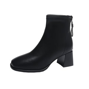 Bottines en cuir à talon haut pour femmes, nouvelle collection 2024, bout pointu, talon épais, bottines à la cheville pour femmes - Product Image 5