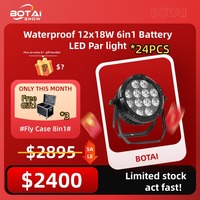 Bobai 24 buah IP65 tahan air 12x18W 6in1 RGBWAUV lampu Par LED isi ulang & nirkabel DMX untuk acara luar ruangan