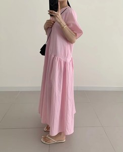 Robe longue décontractée pour femme à manches courtes, col rond, coupe trapèze ample, idéale pour les vacances d'été - Product Image 2
