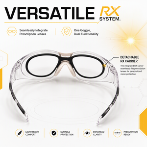 Lunettes de sécurité ANSI Z87.1 en polycarbonate, design monobloc, verres anti-rayures/anti-buée, insert <span class=keywords><strong>RX</strong></span> amovible, protection enveloppante - Product Image 2