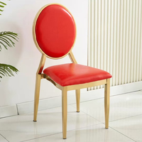 Chaises de banquet Offre Spéciale de luxe pour fête en plein air, événement de mariage, banquet en métal en gros, chaise en cuir pour hôtel à dossier rond en or blanc
