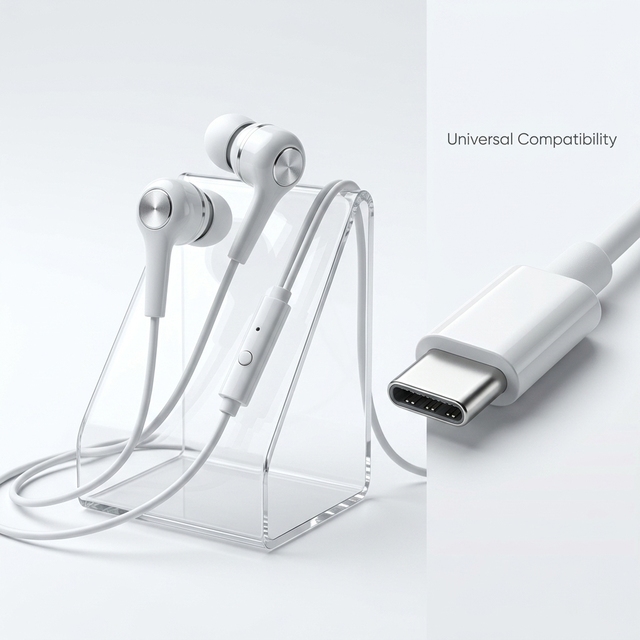 OEM Type-C Digital Wired Earbuds In-Ear Music Headphones with HD Mic Stereo Sound 1.2M Cord Custom Fit Office Travel
