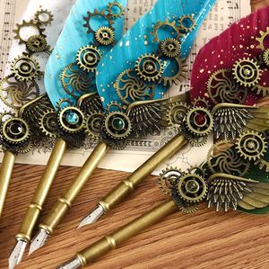 Stylo à Aile Mécanique en Métal <span class=keywords><strong>Plume</strong></span> <span class=keywords><strong>d</strong></span>'<span class=keywords><strong>Oie</strong></span> Cadeau Set <span class=keywords><strong>Plume</strong></span> et Encre <span class=keywords><strong>Calligraphie</strong></span> Graduation Cadeau Feu Laque Timbres - Product Image 2