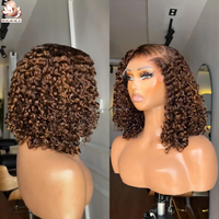 Perruque bouclée Pixie marron 5x5 HD Lace en cheveux humains, sans colle, brun chocolat, 14 pouces, Deep Wave, cuticules alignées, vente en gros