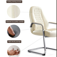 Chaise de conférence moderne ergonomique en cuir PU véritable, dossier mi-haut en forme d'arc, inclinable et imperméable, pour bureau de direction