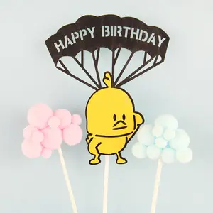Yellow duck baking cake decoration card happybirthday parachute card happy birthday cake topper