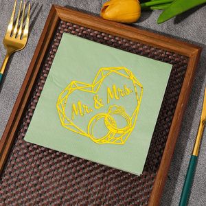 Mr & Mrs Wedding Paper Napkins 250mm Green Printed For Celebration Party - Product Image 1