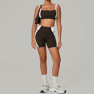 RUIQUWIN Vêtements de sport personnalisés pour femmes Soutien-gorge de yoga dos nu à maintien élevé Short d'entraînement Patchwork sans couture Ensemble de yoga 2 pièces OEM - Product Image 3