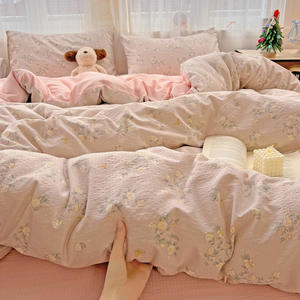 Automne hiver Nantong Home Textile quatre pièces ensemble de literie motif géométrique unique housse de couette fleur impression Polyester sac - Product Image 5