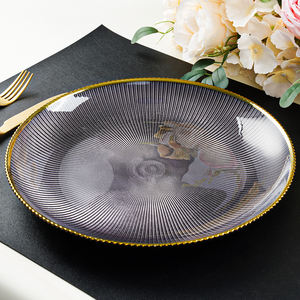 Ensemble de vaisselle en verre rond vert gris blanc <span class=keywords><strong>or</strong></span>, bol en verre de 13 pouces, assiettes à salade, assiettes à <span class=keywords><strong>dessert</strong></span>, assiettes de présentation - Product Image 6