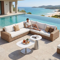 Ensemble de canapés modulaires d'extérieur en rotin PE de luxe YORLLA, aluminium, éponge haute résilience, meubles de patio