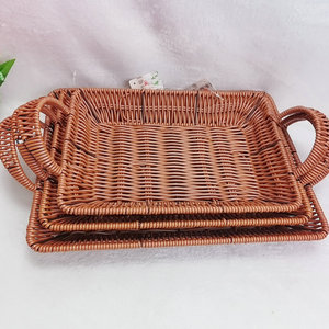 Rattan Snack Plate Double Handle Rectangular Oval Serving Tray For Restaurant Fruit Storage <b>Basket</b> - Product Image 4