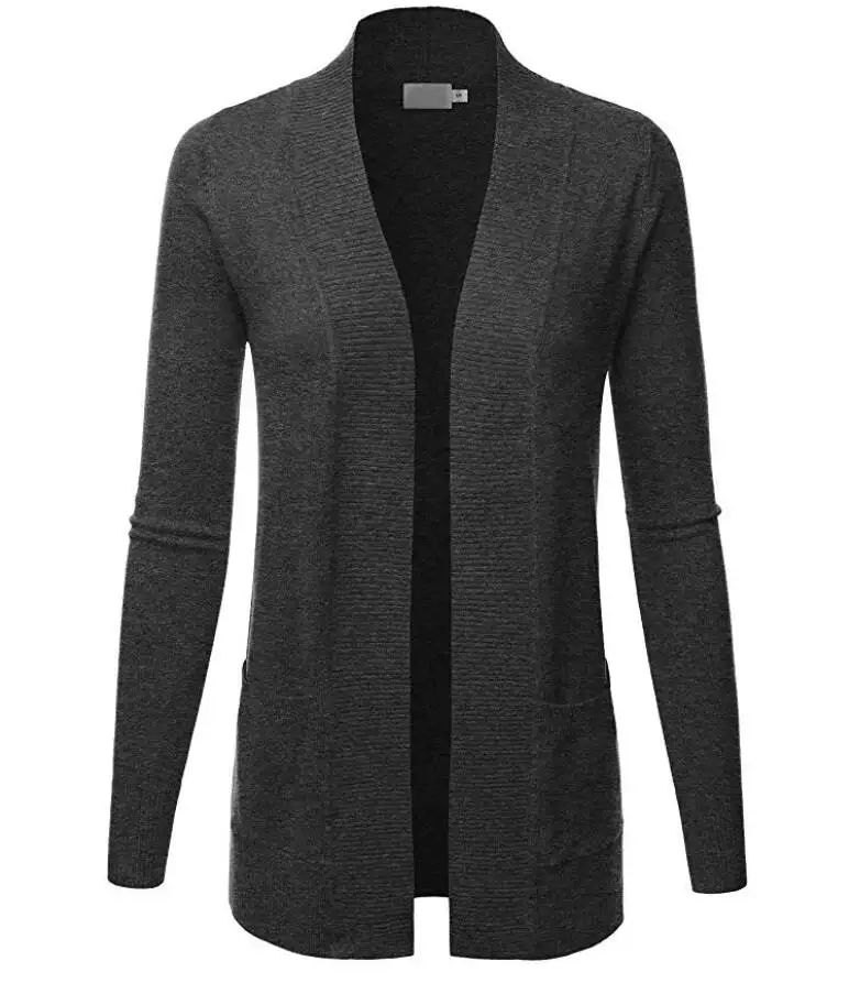 Women's Open Front Pockets Knit Long Sleeve Sweater Cardigan