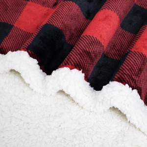 <span class=keywords><strong>Plaid</strong></span> en <span class=keywords><strong>sherpa</strong></span> à carreaux rouges et noirs, style jacquard imprimé, chaud et doux - Product Image 4