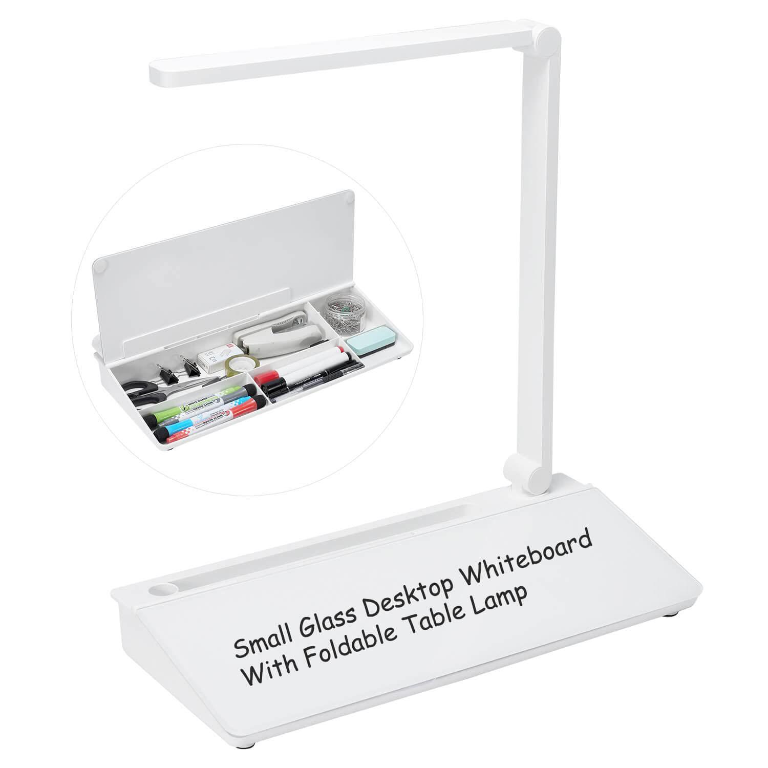 Placa de quadro branco LED para mesa, lâmpada de mesa com braço oscilante, suporte para teclado, quadro branco, organizador de mesa, candeeiro de mesa