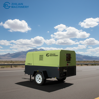 Compresseur d'air mobile à vis Diesel 24V 185CFM 8Bar |   Compresseur à vis rotatif portable avec remorque pour travaux miniers et de construction