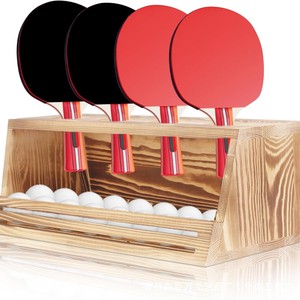 <b>Wall</b> <b>Mounted</b> Ping Pong Racket Storage Rack Wooden Display <b>Shelf</b> With Ball Tray For Table Tennis Equipment - Product Image 5