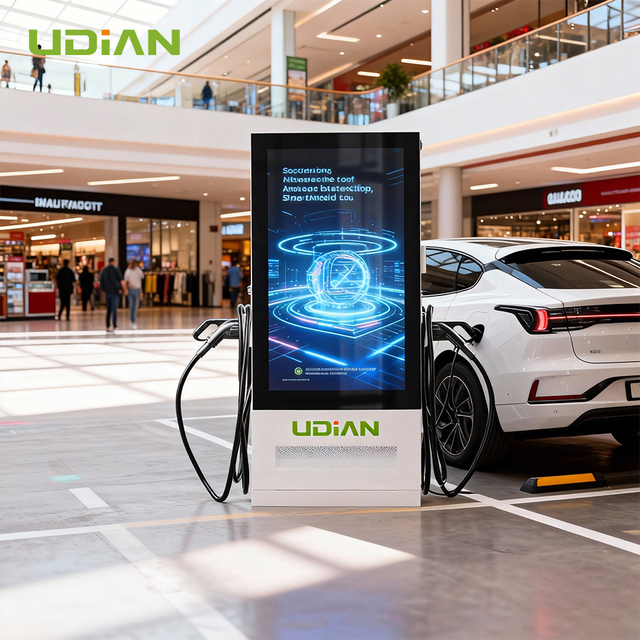 Smart 55 Inch LCD Advertising Screen DC Charging Station 2500 Nits with App Video Push and Cloud CMS for Retail Mall