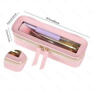 Sac cosmétique transparent portable en PU souple, étui de rangement pour pinceaux de maquillage, sac de voyage étanche pour femmes au quotidien - Product Image 2