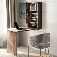 Table pliante murale Bureau convertible Bureau flottant en bois avec étagères de rangement Gain de place