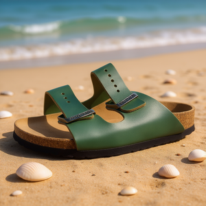 Sandales unisexes Birkenstock Arizona en cuir huilé jade, avec bride à boucle, semelle intérieure en liège, semelle extérieure en caoutchouc, décontractées, toutes saisons - Product Image 2