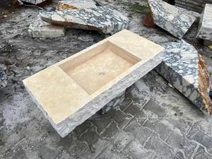 Luxury <b>Rustic</b> Travertine Floating <b>Vanity</b> Sink | Handcrafted Natural Stone Integrated Wall Mounted <b>Bathroom</b> Wash Basin - Product Image 3