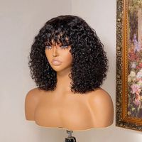 Perruque Bob Afro Frisée Kinky à Prix Abordable avec Frange, Perruques Fabriquées à la Machine pour Femmes Noires, Perruques Brésiliennes Bouclées en Cheveux Humains avec Raie en T