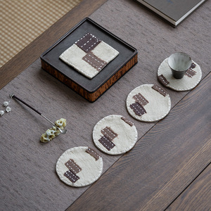 Ramie Hand Sewn Patch <b>Coaster</b> Round Fabric Heat Insulation Mat For Tea <b>Set</b> - Product Image 2