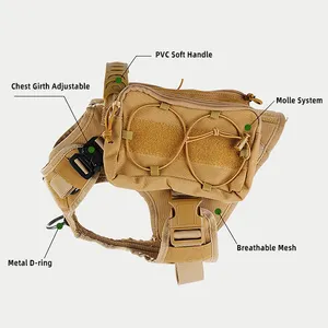 Molle System Tactical Dog Harness Heavy Duty No Pull Multifunctional Adjustable Safety Vest Harness For Large Dogs