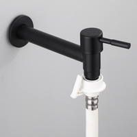 Robinet de machine à laver moderne et minimaliste noir à poignée unique, ensemble de douche 4 points, en acier inoxydable 304 avec tuyau blanc