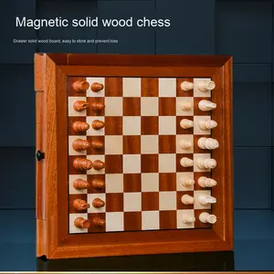 Tabuleiro de Xadrez de Mesa em Madeira Maciça Personalizado de Alta Qualidade Jogo de Tabuleiro Interativo para Pais e Filhos com Gaveta para Presente - Product Image 5