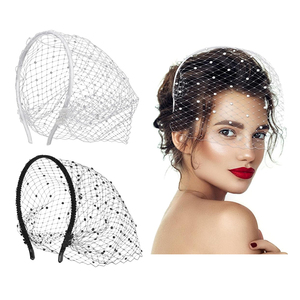 Vente en gros de filet de visage en strass <span class=keywords><strong>Voile</strong></span> Casque de mariage en cristal Cage à oiseaux Voiles de bandeau en maille pour mariée - Product Image 1