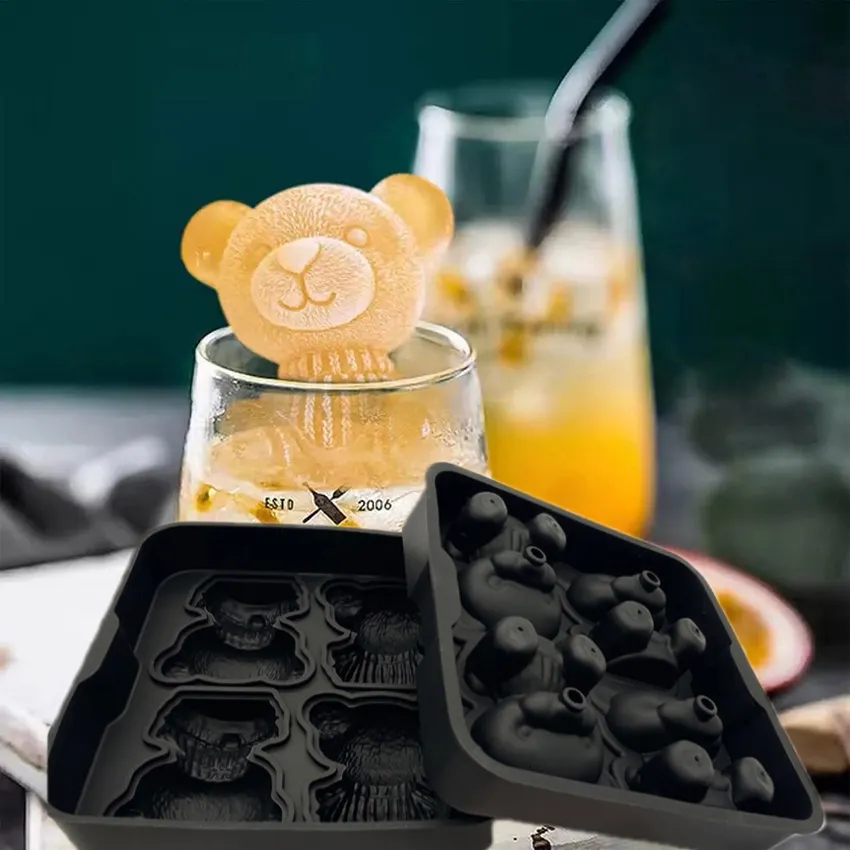 Novità Silicone Bear 3D Ice Cube Mold Easy Release Large Ice Cube Form per cocktail refrigerati, whisky